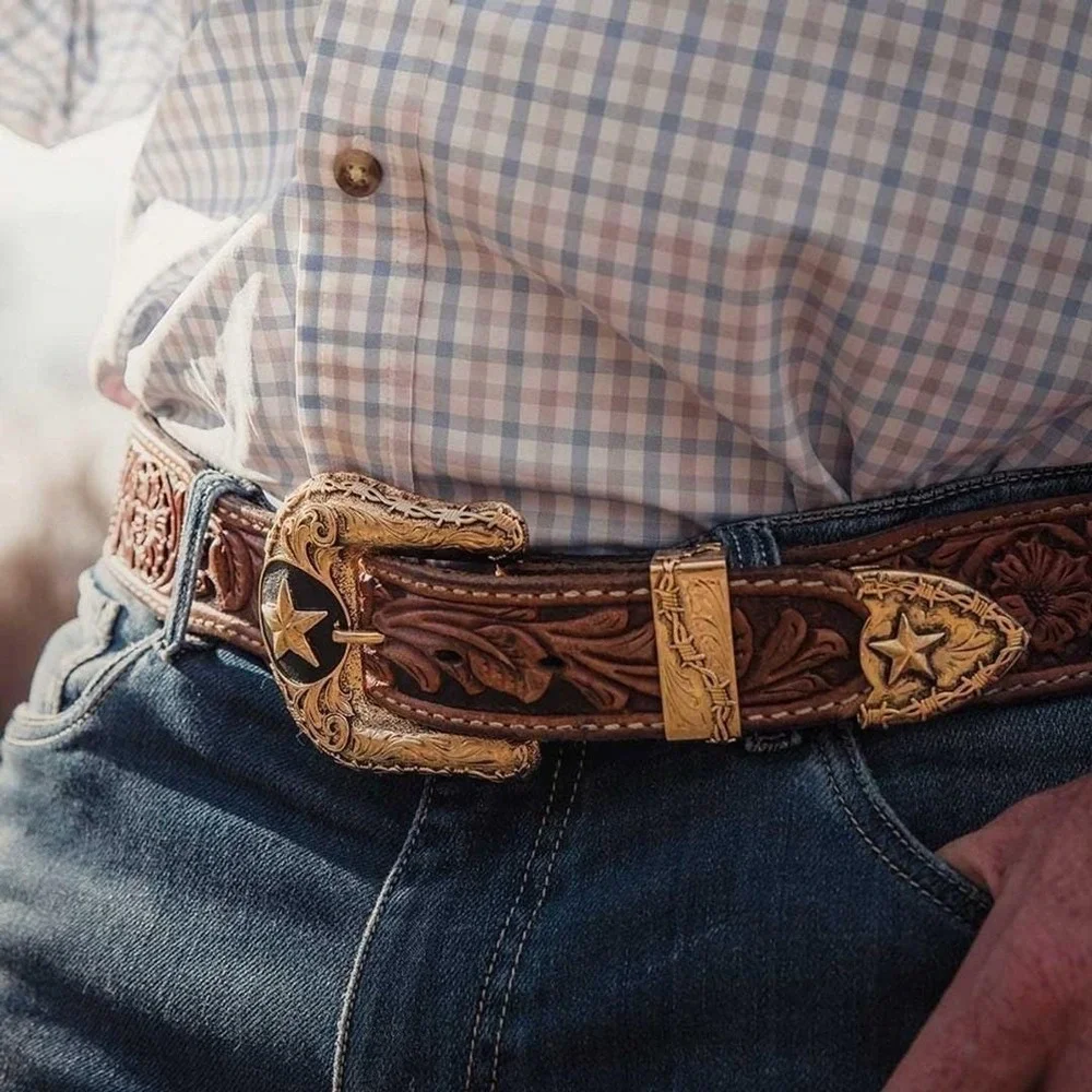 Montana Silversmiths Belt Keeper Tip Lonestar 3pc Gold Buckle Retail $200 - NEW!